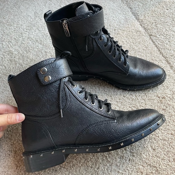 Vince Camuto Talorini Black Leather Studded Ankle Boots - Picture 2 of 6